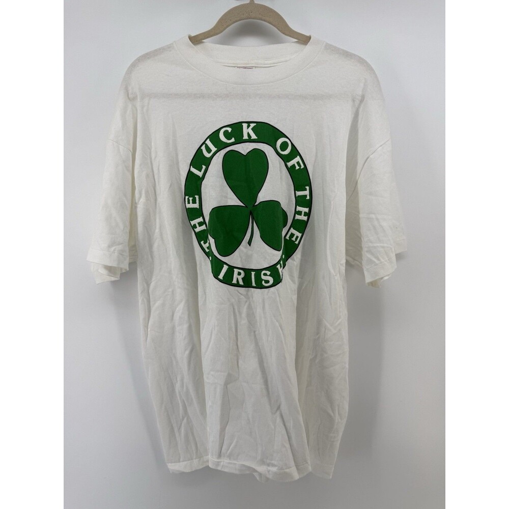 Vintage 1989 Irish Shamrock Shirt  Xtra Large XL White Single Stitch Read